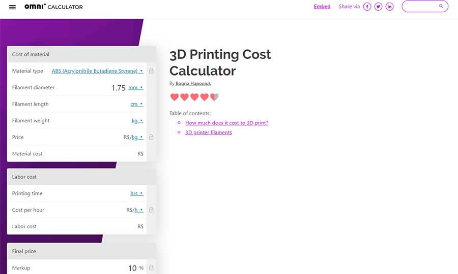 calculadora para impressao 3D omni