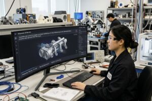 Tela de computador mostrando a conversão de um desenho 2D em um modelo 3D utilizando inteligência artificial.